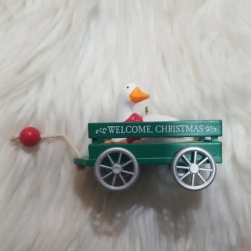 Vintage Hallmark Keepsake Ornament Goose Cart 1990